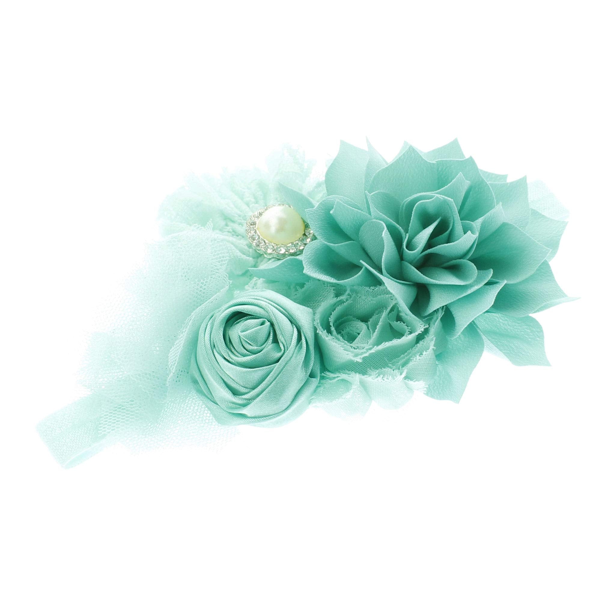 My Lello aqua headband with fabric flowers for vintage portraits