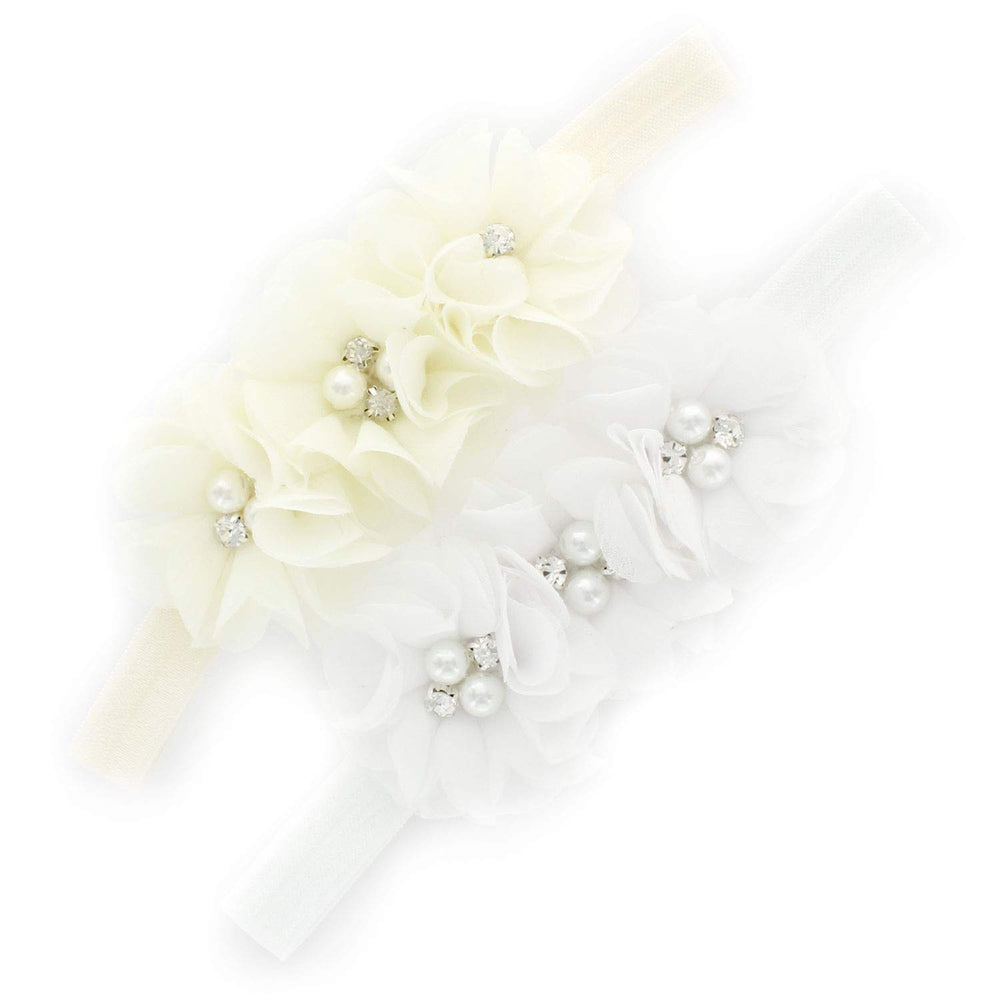 My Lello Girls Flower Headbands ivory white 2-pack on display card for easy styling