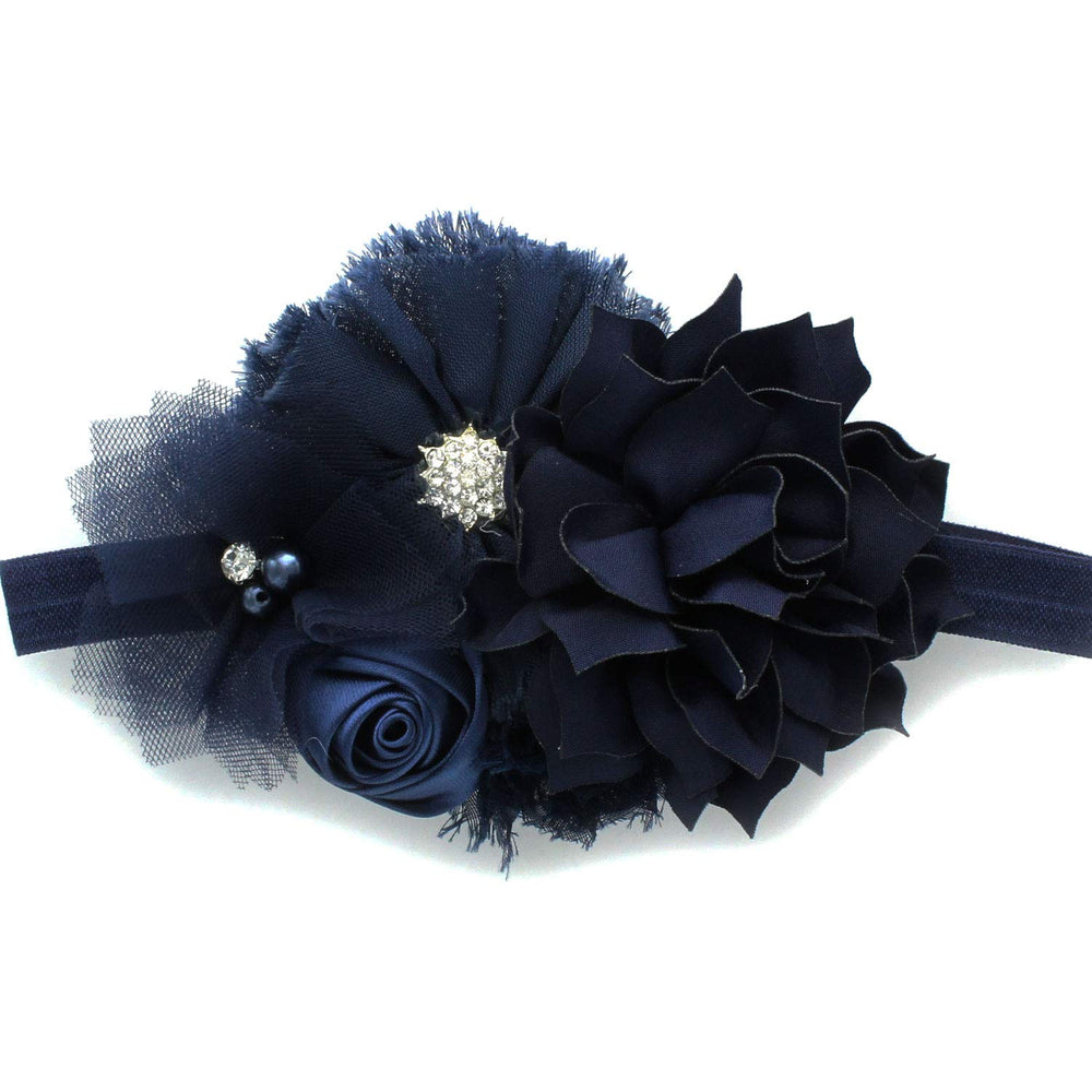 My Lello headband navy cluster closeup for vintage photography prop and everyday wear.