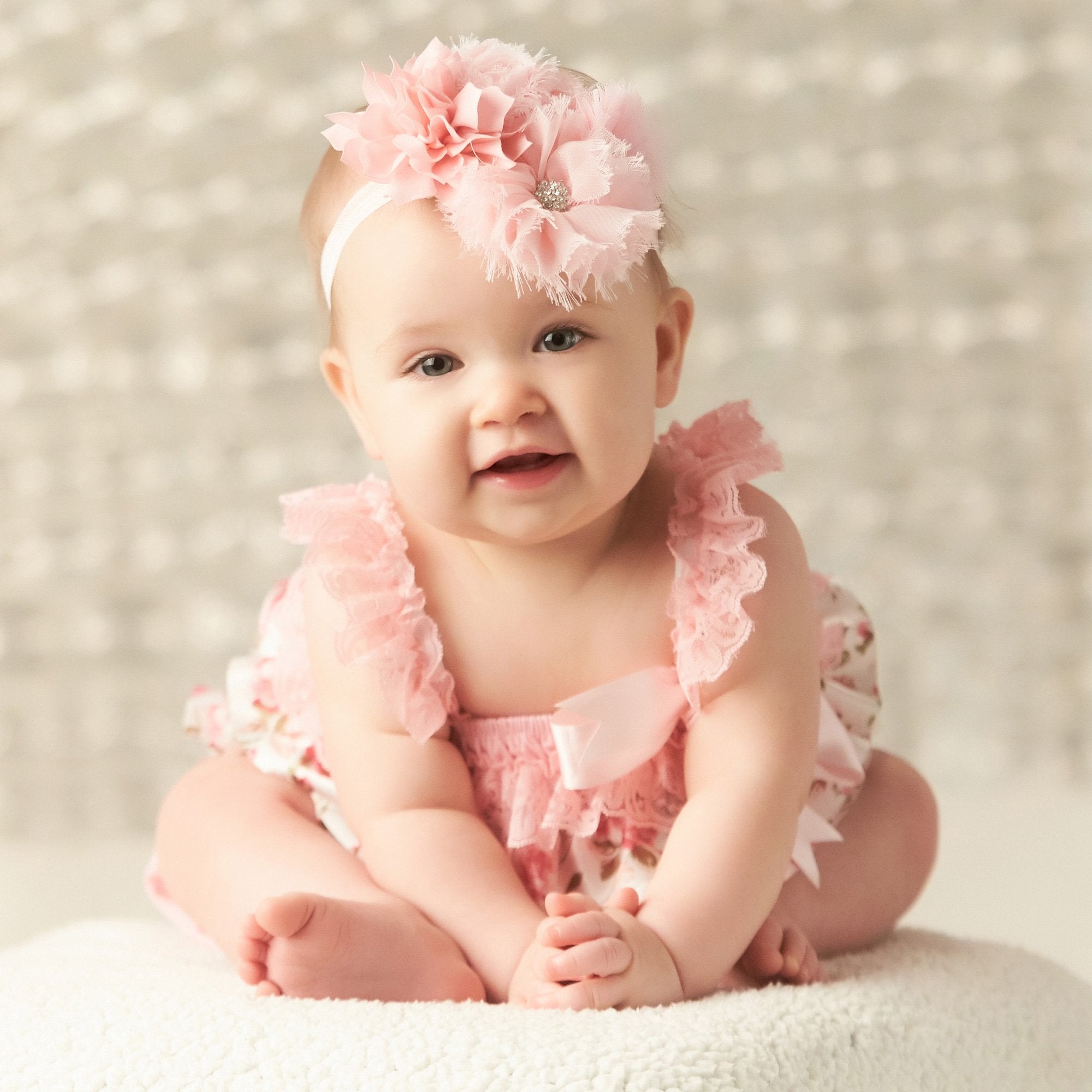 My Lello vintage flower headband enhances toddler dressy looks