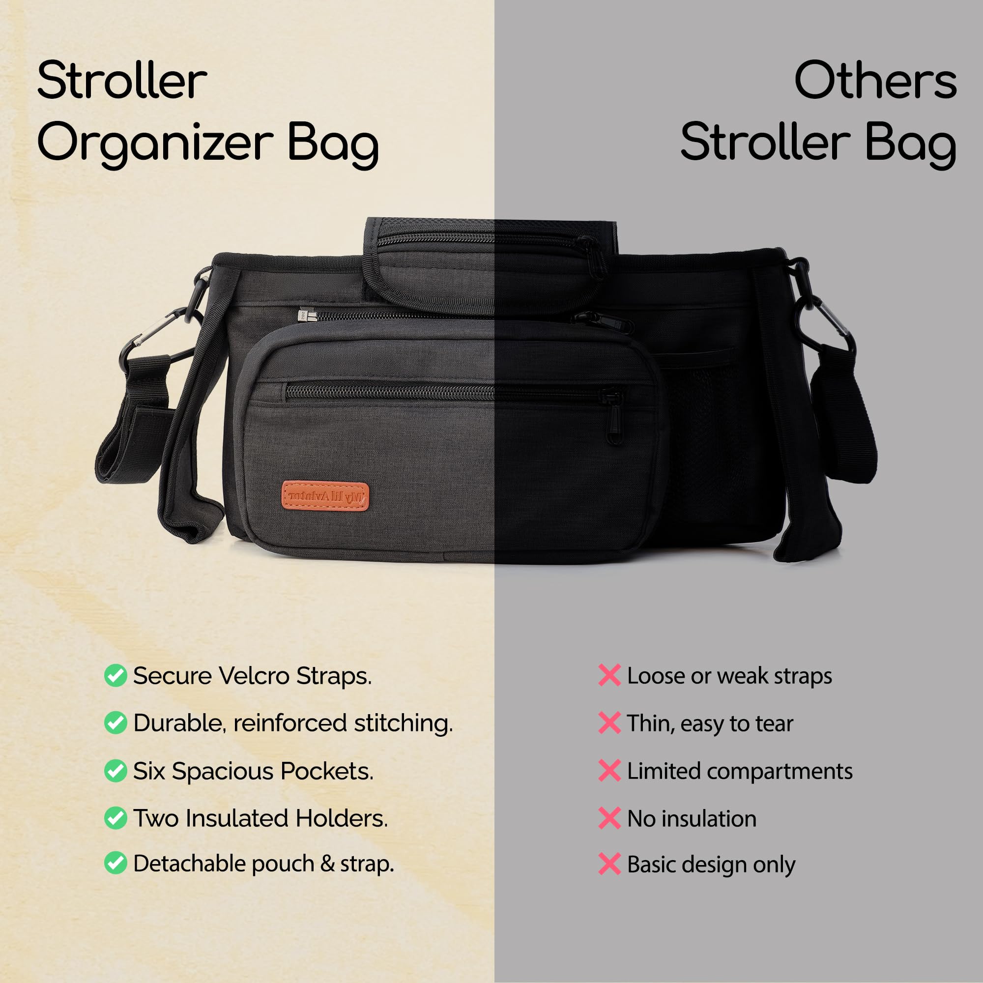 My lil Aviator multi-pocket layout keeps diapers, snacks, and toys neatly organized