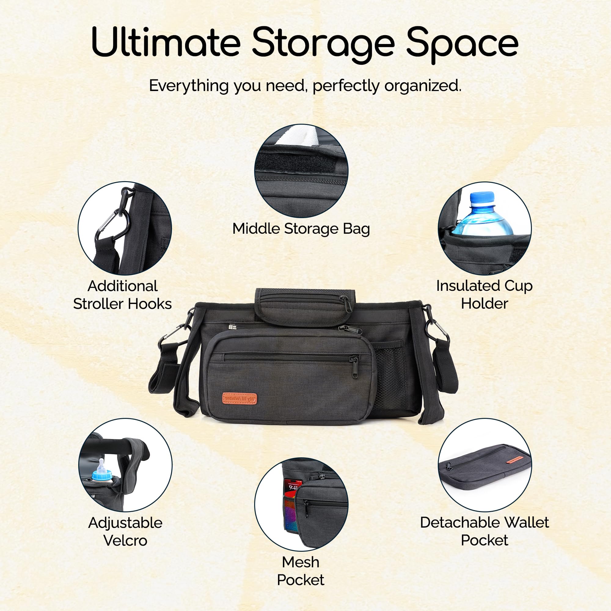 My lil Aviator stroller organizer with shoulder strap for easy carry off the stroller