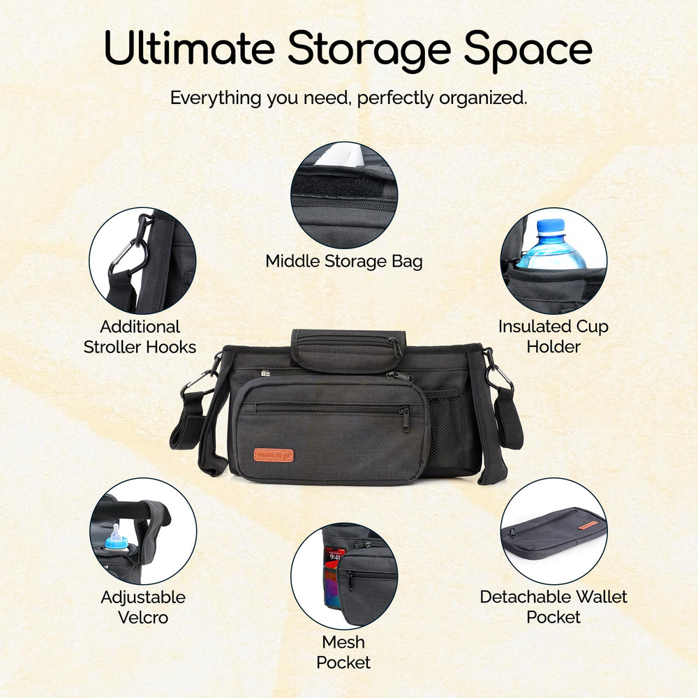 My lil Aviator stroller organizer with shoulder strap for easy carry off the stroller