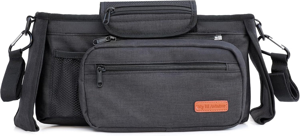 My lil Aviator universal stroller organizer side view highlights sturdy construction for daily use