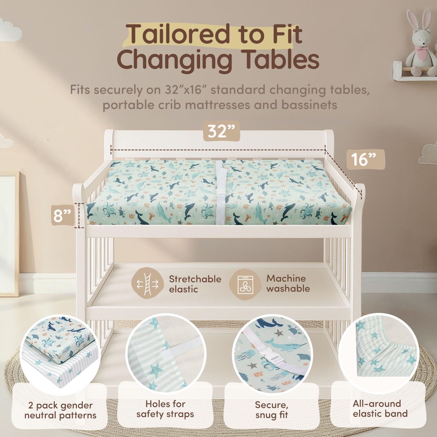 MY LITTLE ZONE 32x16 changing pad cover fits most standard changing pads.