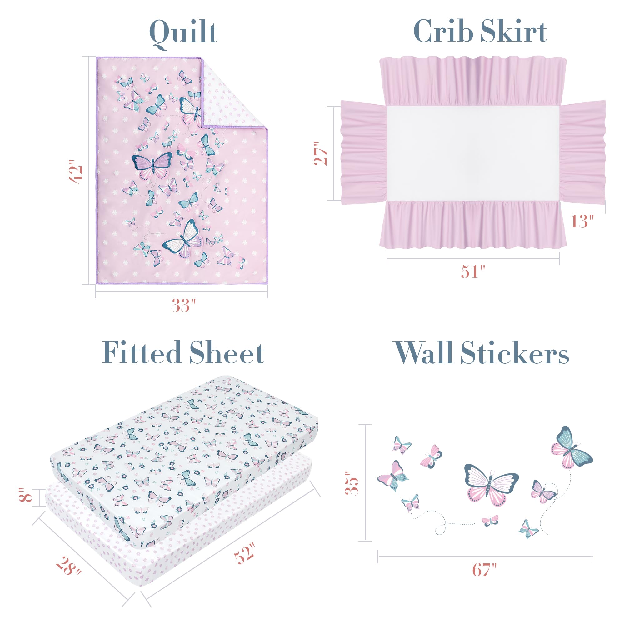 MY LITTLE ZONE butterfly crib skirt adds pink-white charm to a girl’s nursery