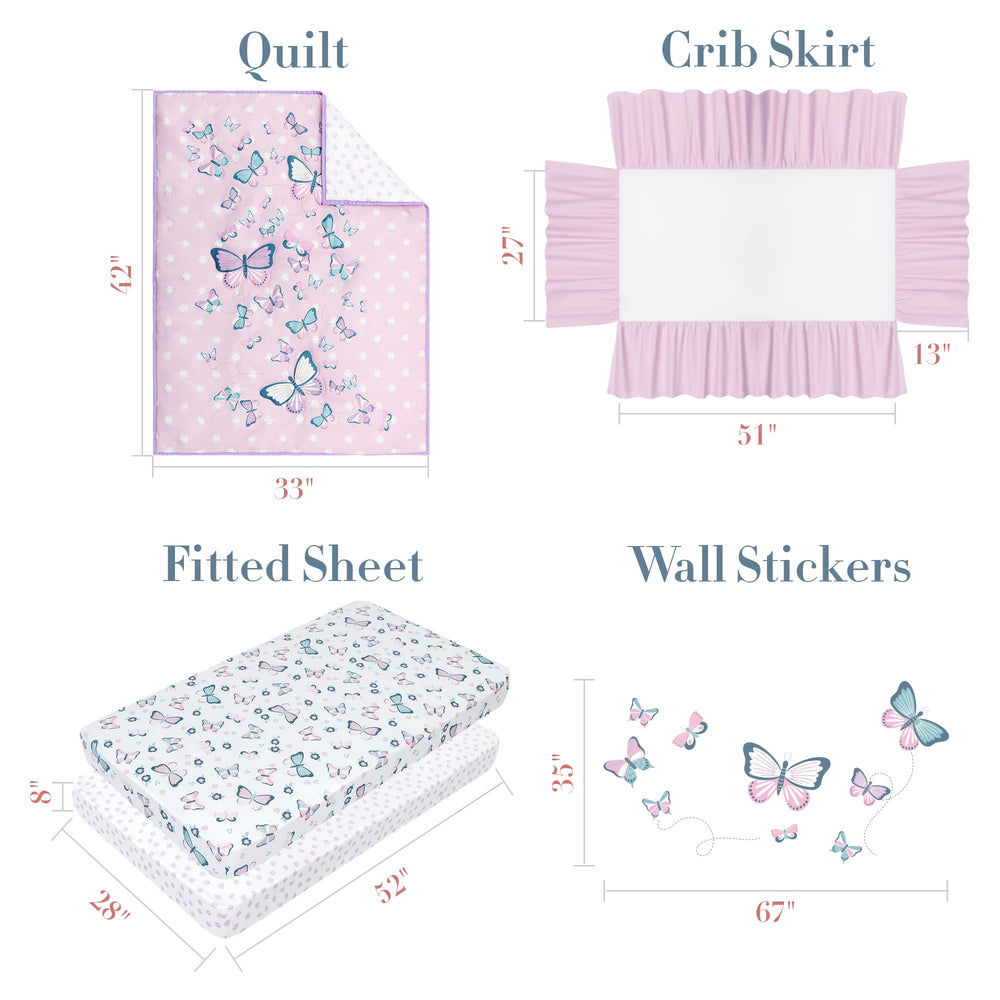 MY LITTLE ZONE butterfly crib skirt adds pink-white charm to a girl’s nursery