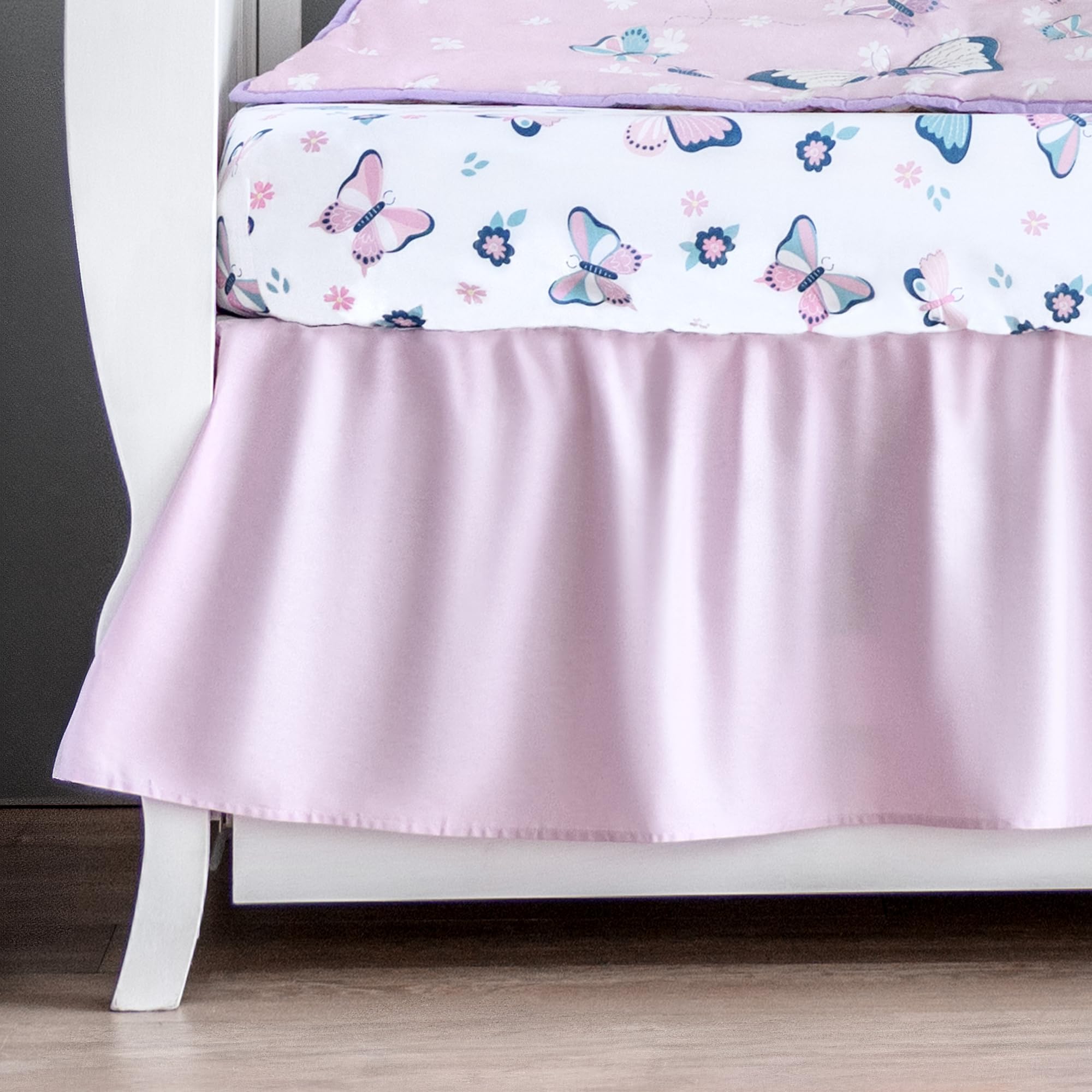 MY LITTLE ZONE pink white nursery accents complement the butterfly theme