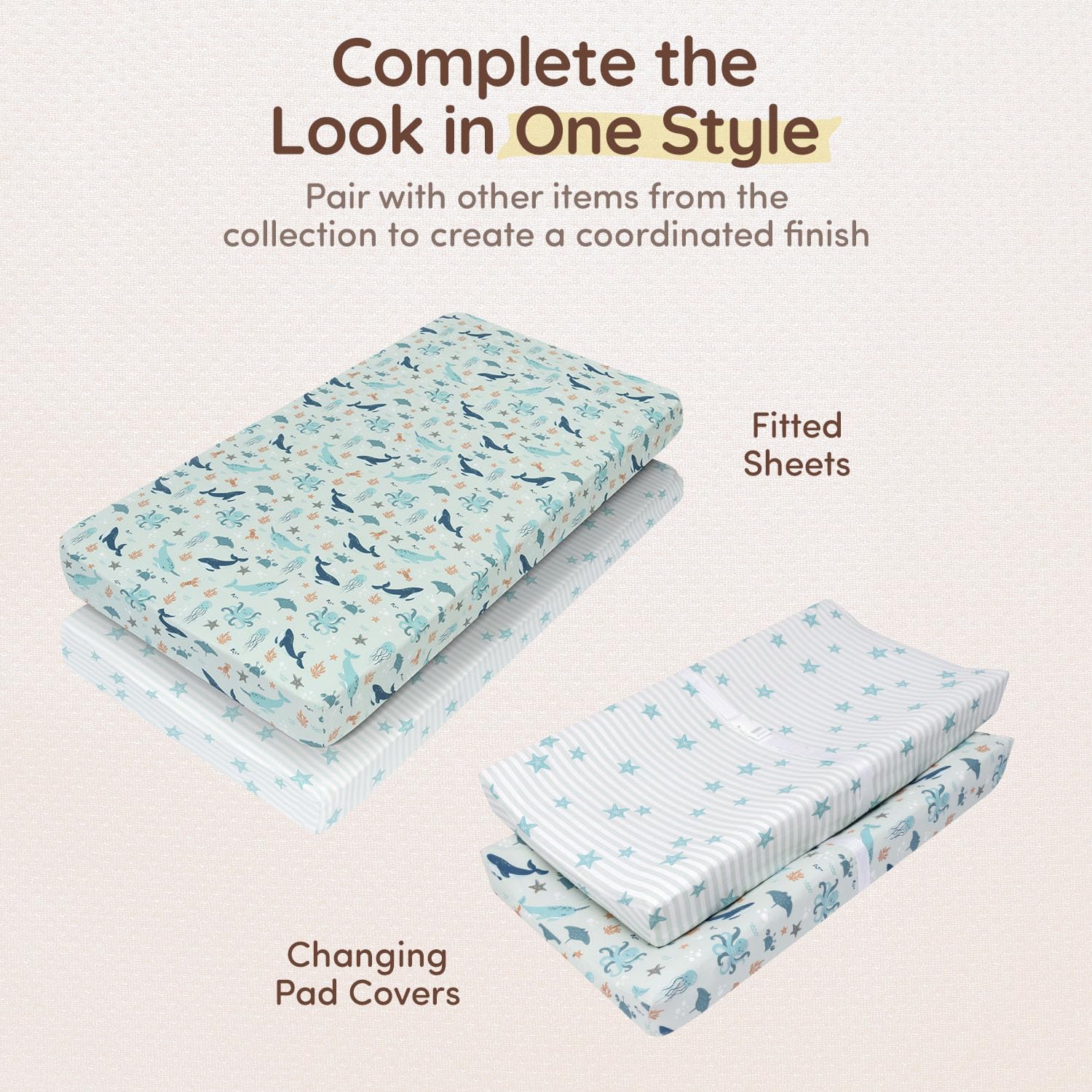 MY LITTLE ZONE two-pack includes teal and ocean-print covers for easy rotation.