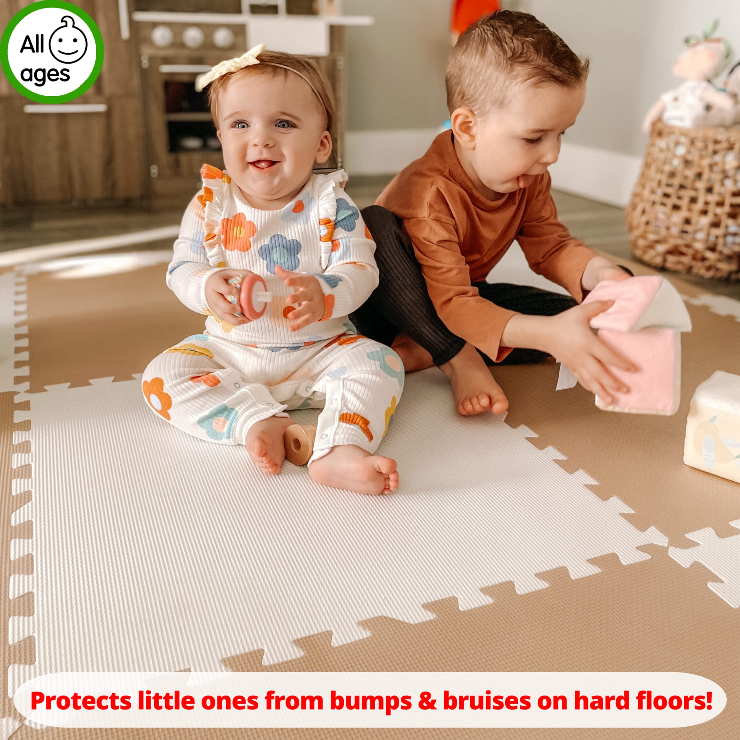 MyBlissBaby foam puzzle interlocking tiles beige 02 shows secure interlock for safe play