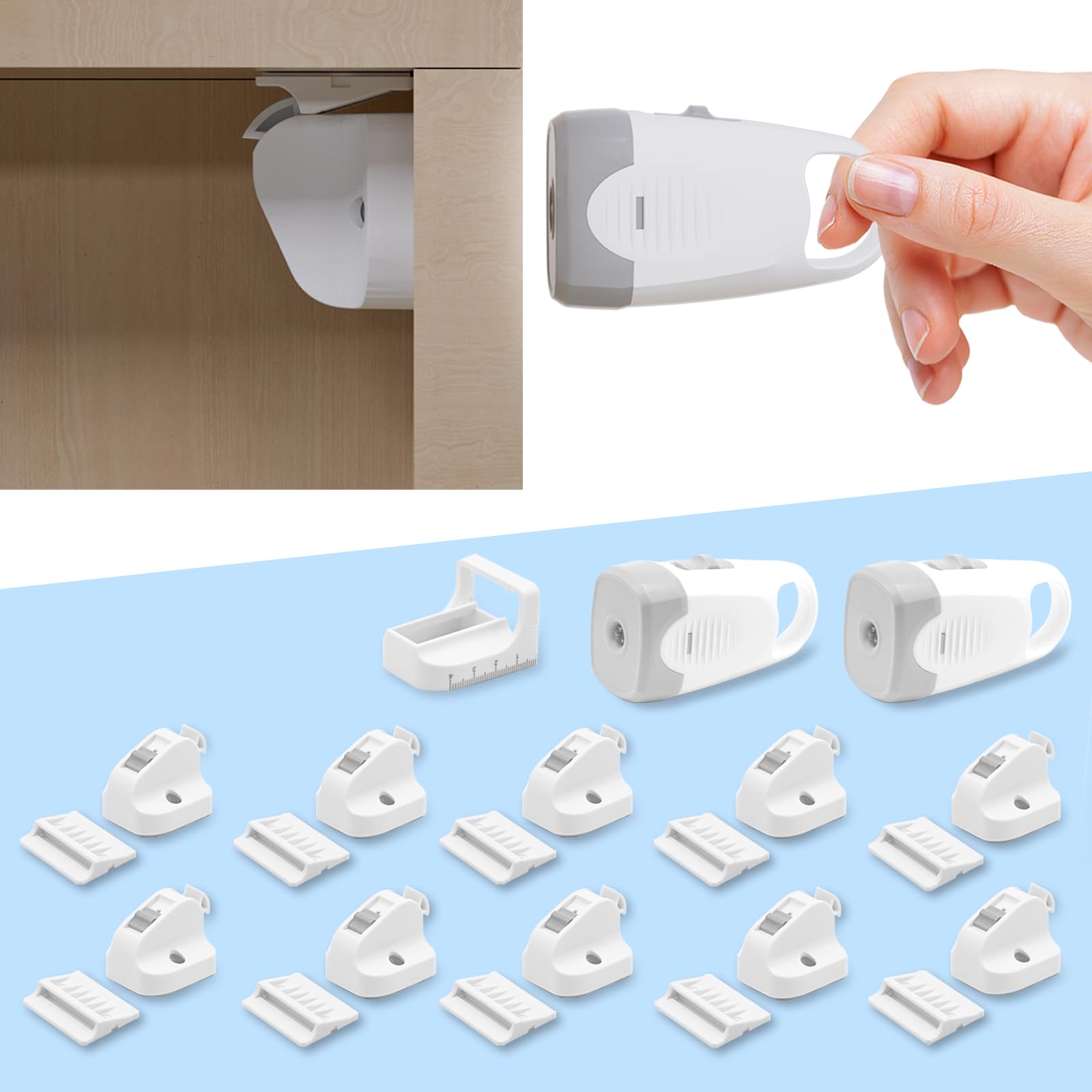 Mydhall child magnetic cabinet locks set view shows ten locks and two keys for comprehensive safety