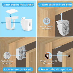 Mydhall easy-install magnetic cabinet lock uses adhesive for simple setup.