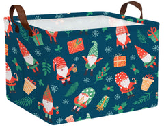 MYFLOCY Christmas storage basket with green leaf gnome design, ideal for holiday toy storage.
