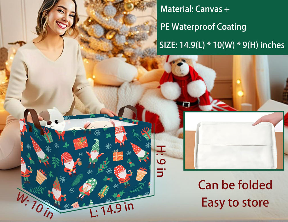 MYFLOCY collapsible bin with festive pattern, great for closet organization.