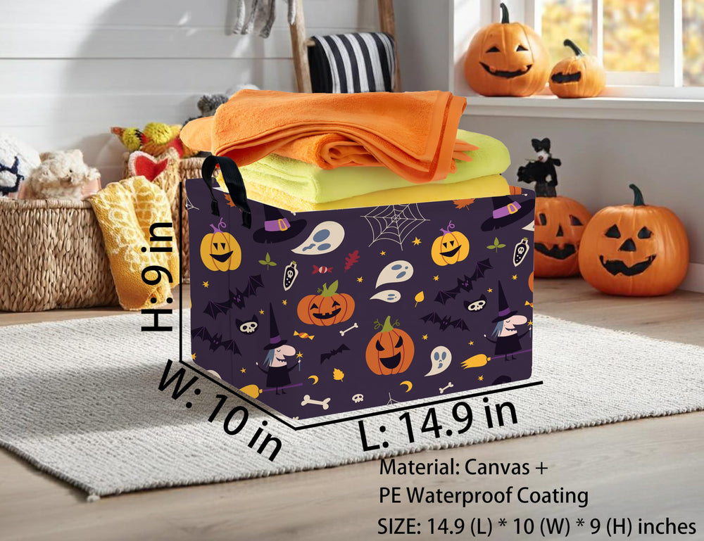 MYFLOCY foldable storage bin for Halloween decor, collapsible when not in use.