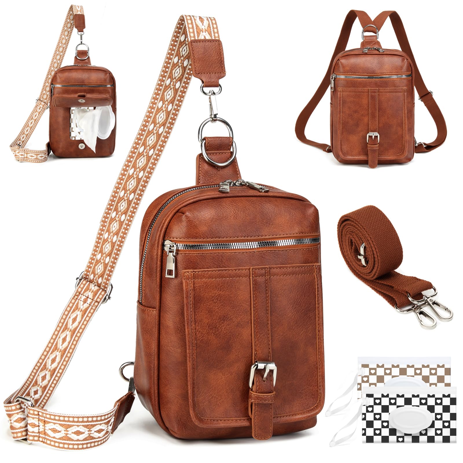 MYHOZEE 2-in-1 crossbody diaper bag front view highlights quick-access pockets for wipes