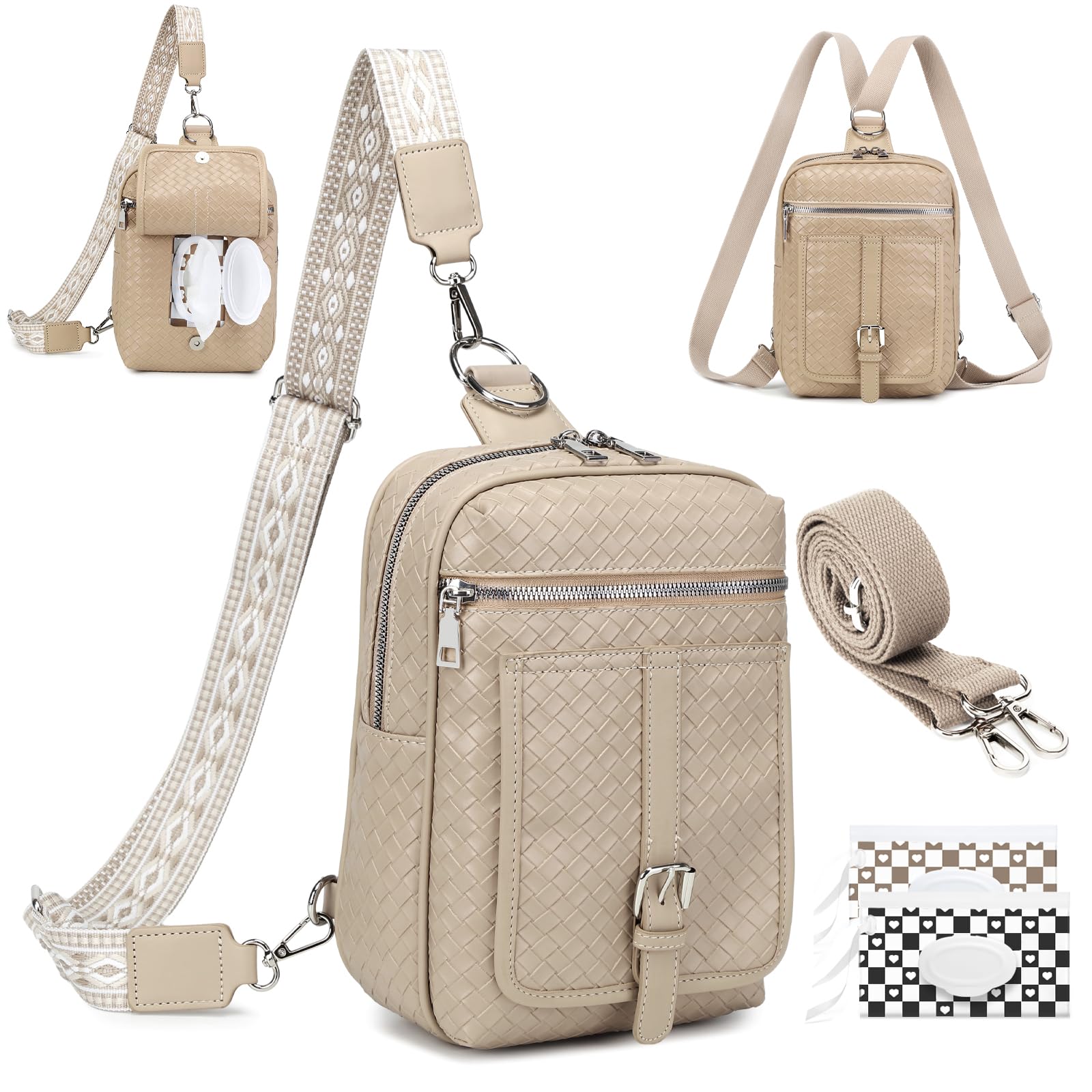 MYHOZEE diaper bag apricot front wipe pouch for quick on-the-go cleanups.