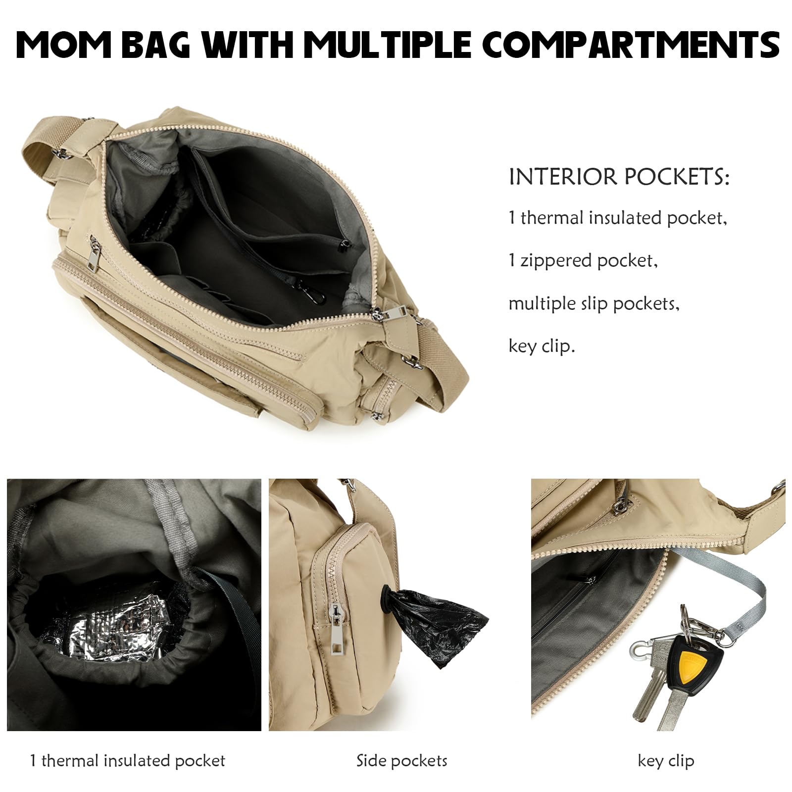 MYHOZEE Puffer Crossbody Bag wipes dispenser enables one-hand cleanup.
