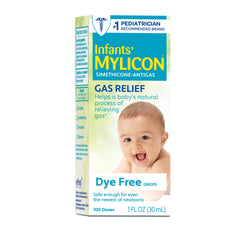 Mylicon infants gas relief bottle and dosing syringe for newborn comfort.