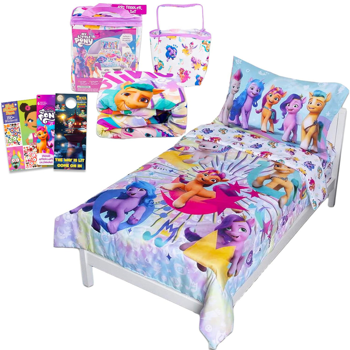 My Little Pony flat sheet artwork promotes cozy bedtimes for toddlers.