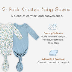 MY LITTLE ZONE Botanical Blue cap closeup complements gowns for a coordinated going-home look