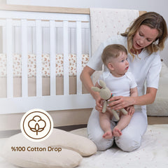 MY LITTLE ZONE brown bedskirt under-crib view highlights dust reduction and neat nursery