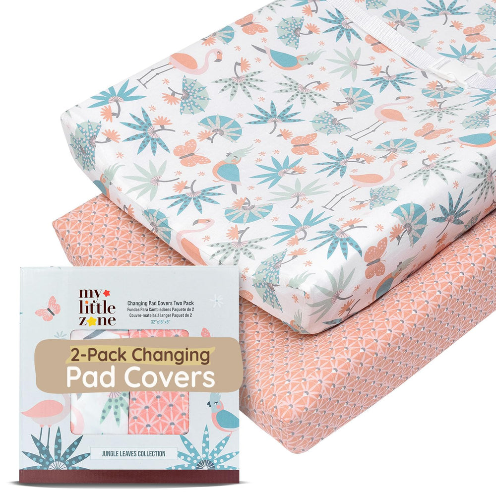 MY LITTLE ZONE flamingo-print changing pad cover adds playful style and protects skin