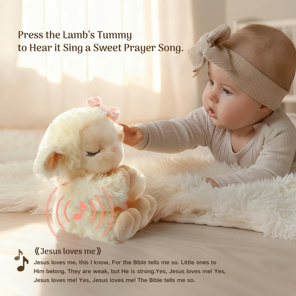 MyMateZoe lamb tummy press plays gentle music for a calm nighttime routine