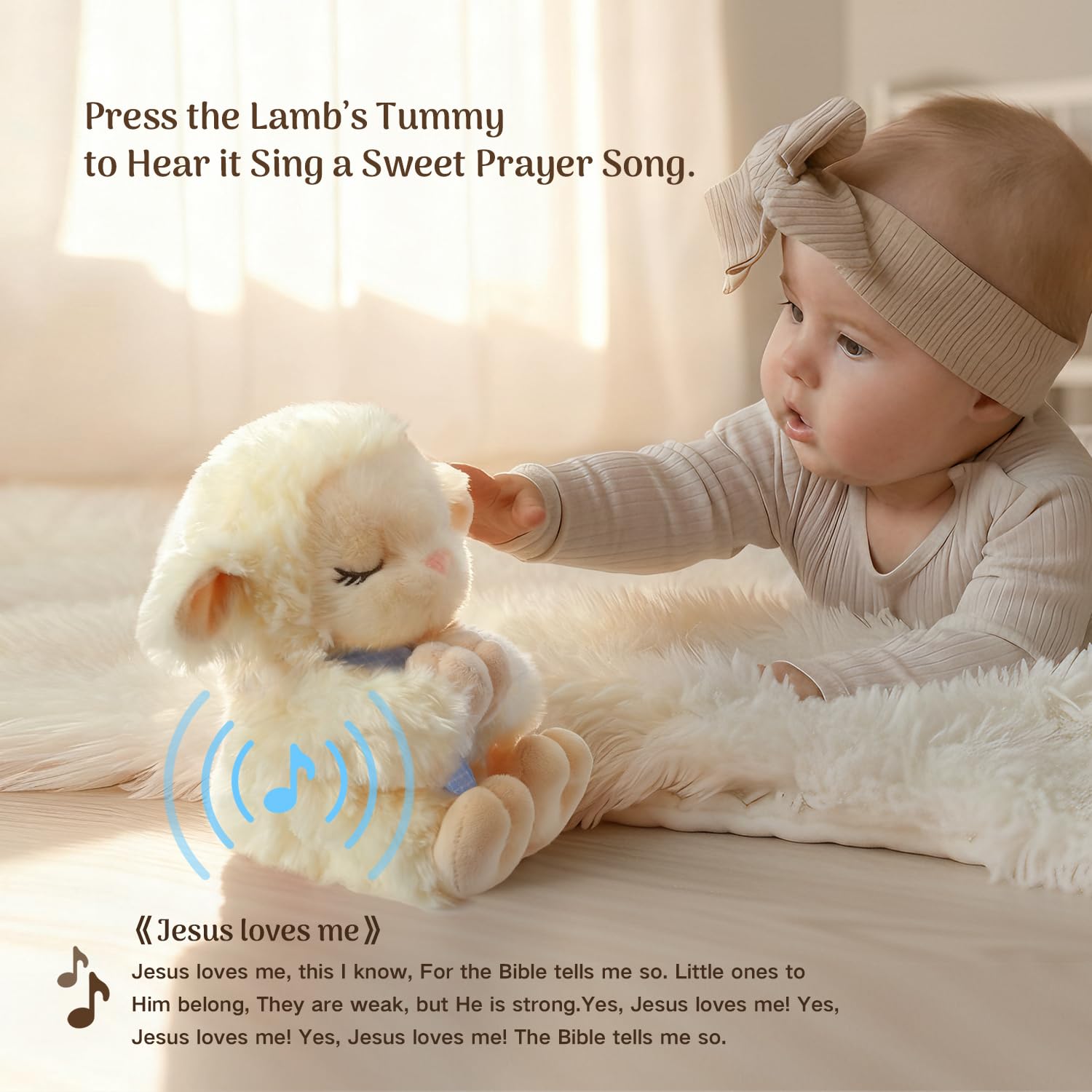 MyMateZoe praying lamb plush 9-inch: gentle bedtime companion with lullaby