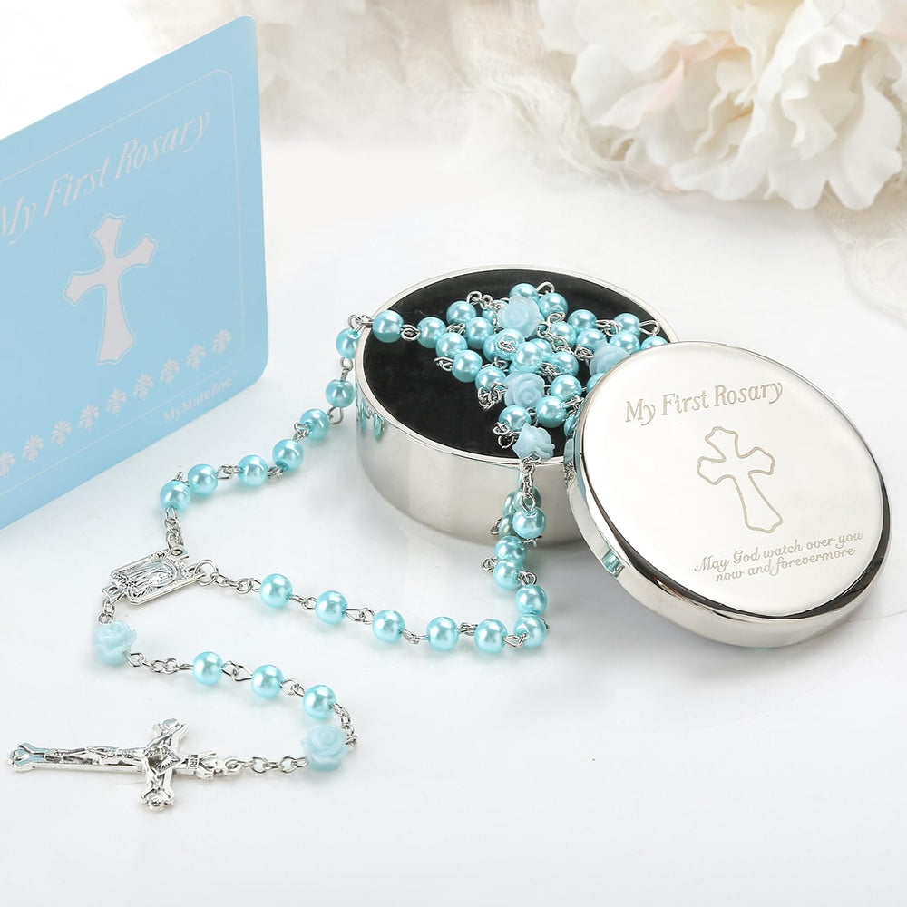 MyMateZoe rosary set with metal keepsake box for a cherished christening gift