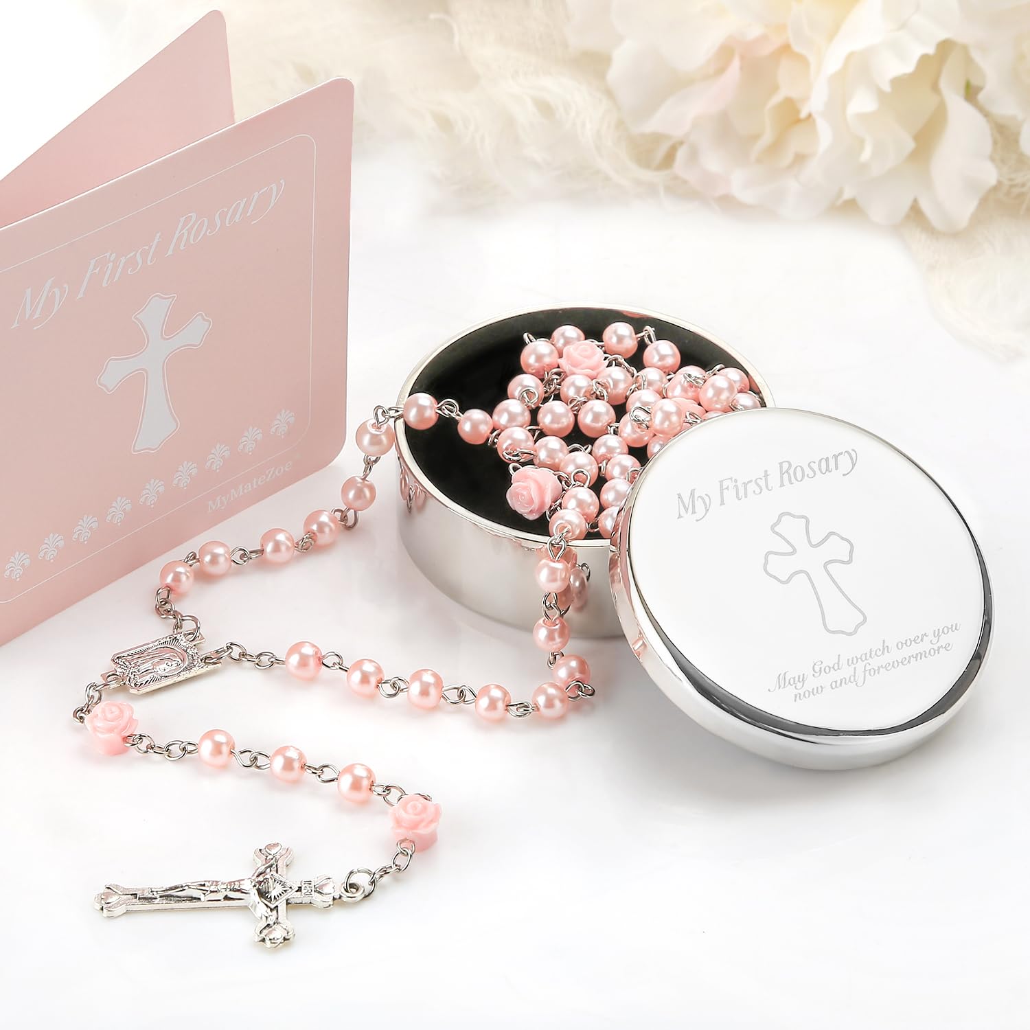MyMateZoe silver-plated keepsake box protects cherished rosary