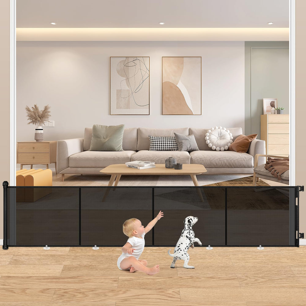 MYPIN 200-inch retractable baby gate wide view protects large doorways for safe baby and pet spaces.