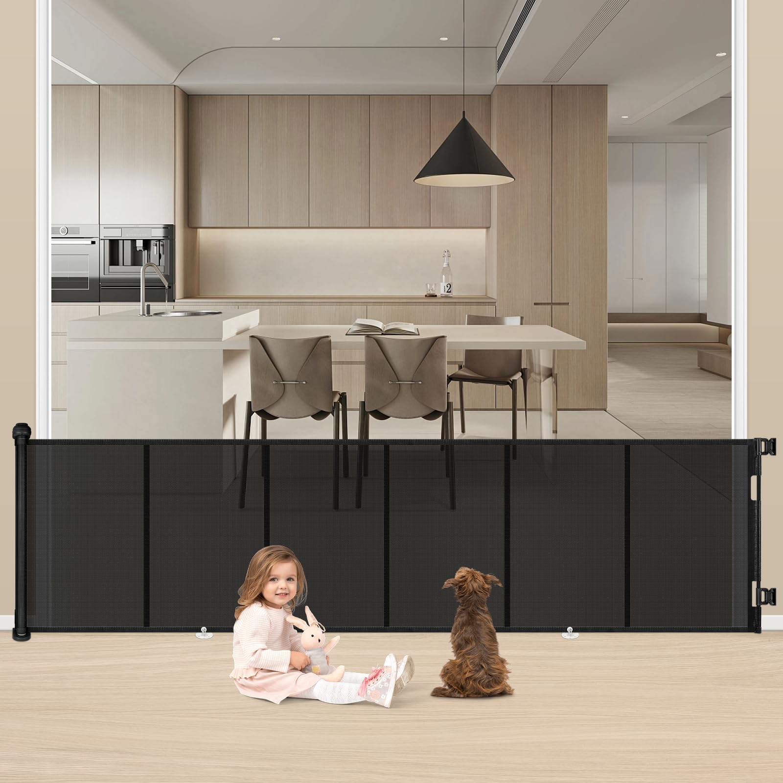 MYPIN 34x100inch extra-wide gate extended for doorways and stairs, easy baby and pet containment.