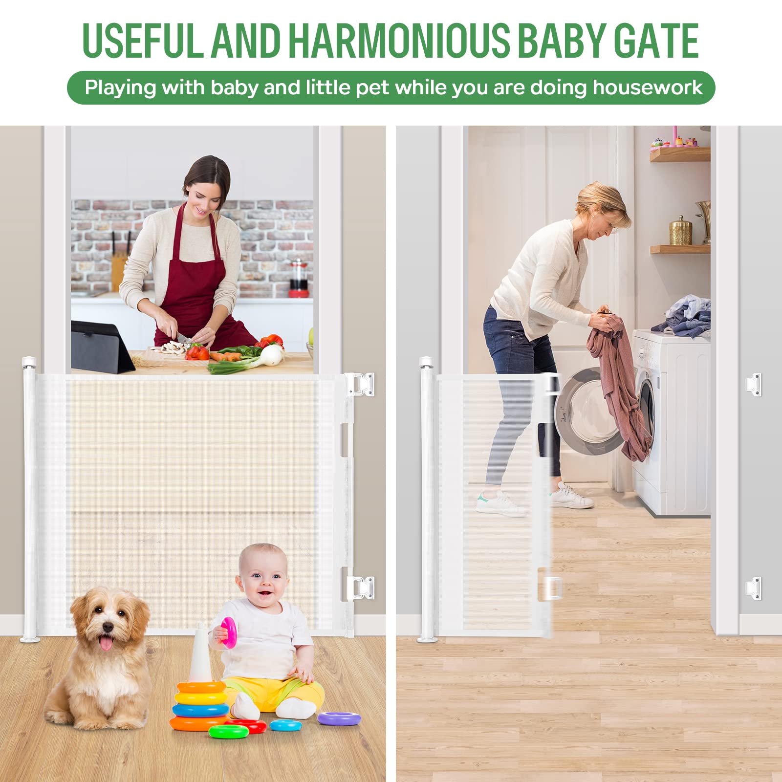 MYPIN baby and pet gate secures hallways and doorways with quick setup.