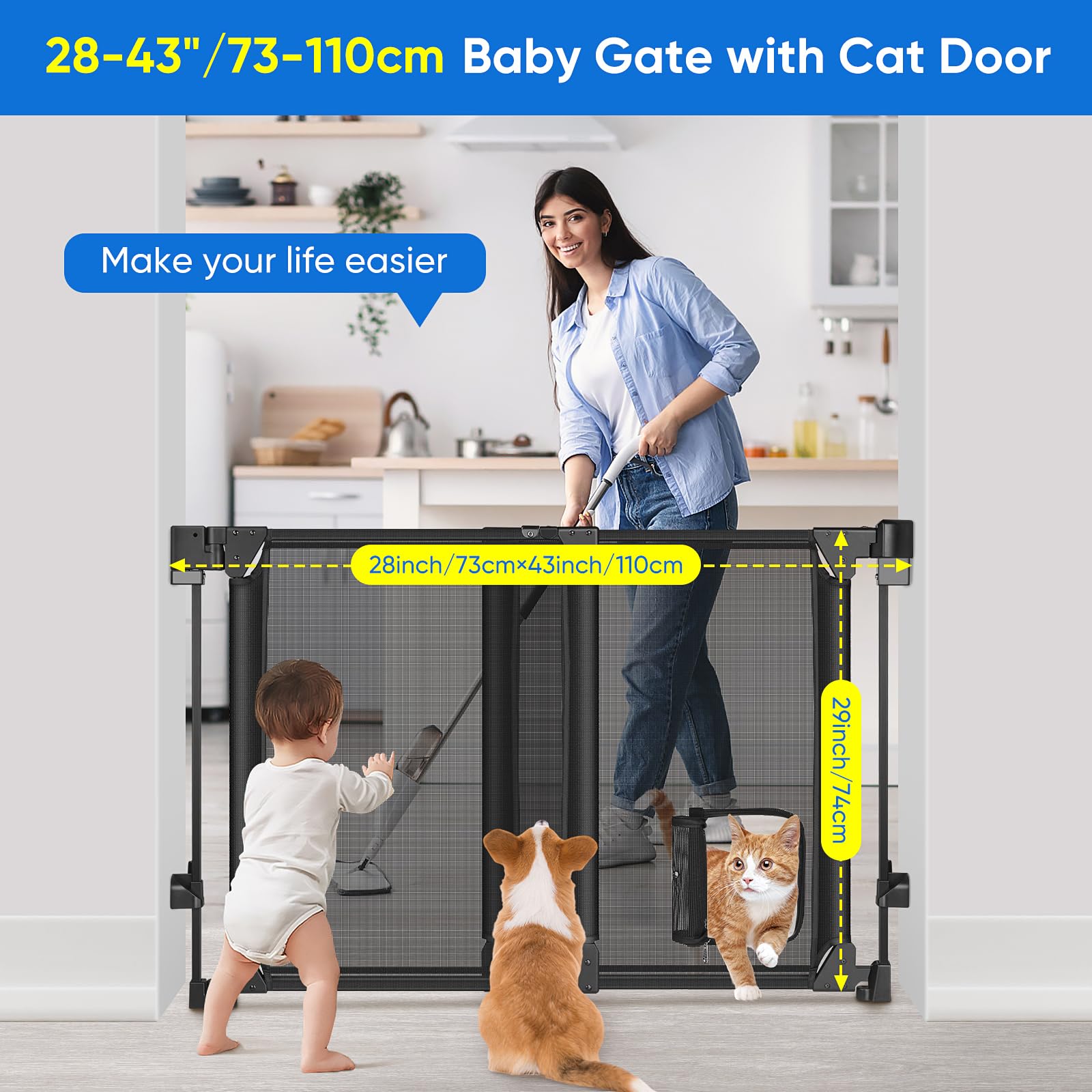 MYPIN heavy-duty material resists pet impact while keeping children secure.