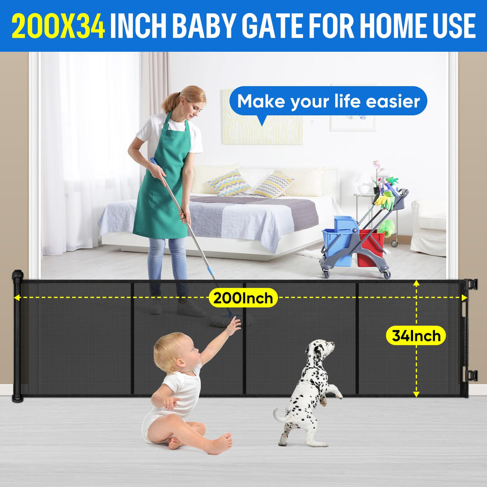 MYPIN retractable baby gate doorway installed demonstrates secure setup for busy households.