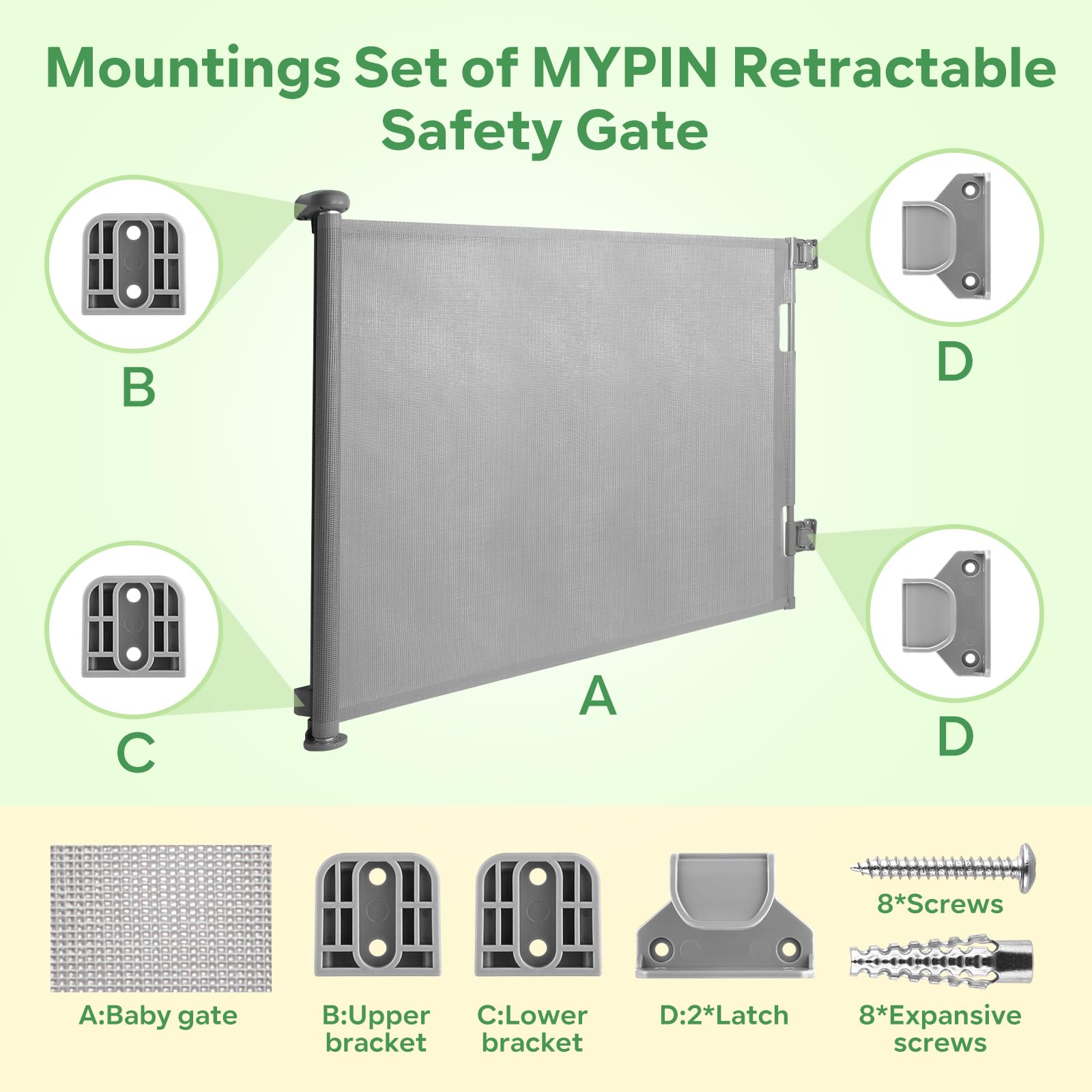 MYPIN retractable baby gate latches ensure reliable closure