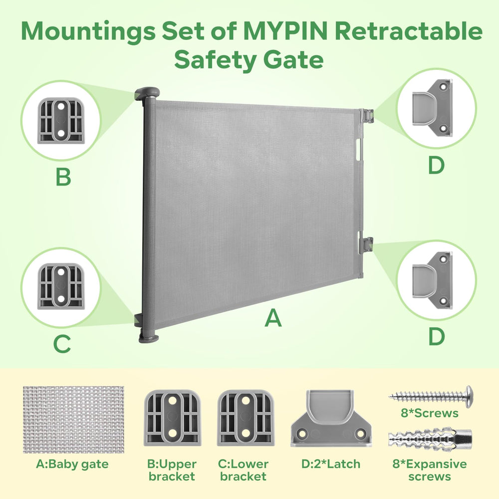 MYPIN retractable baby gate latches ensure reliable closure