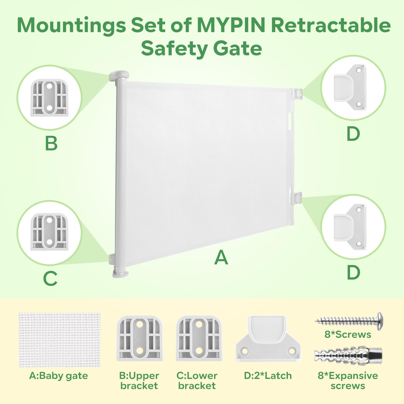 MYPIN retractable baby gate latches ensuring reliable closure and smooth operation.