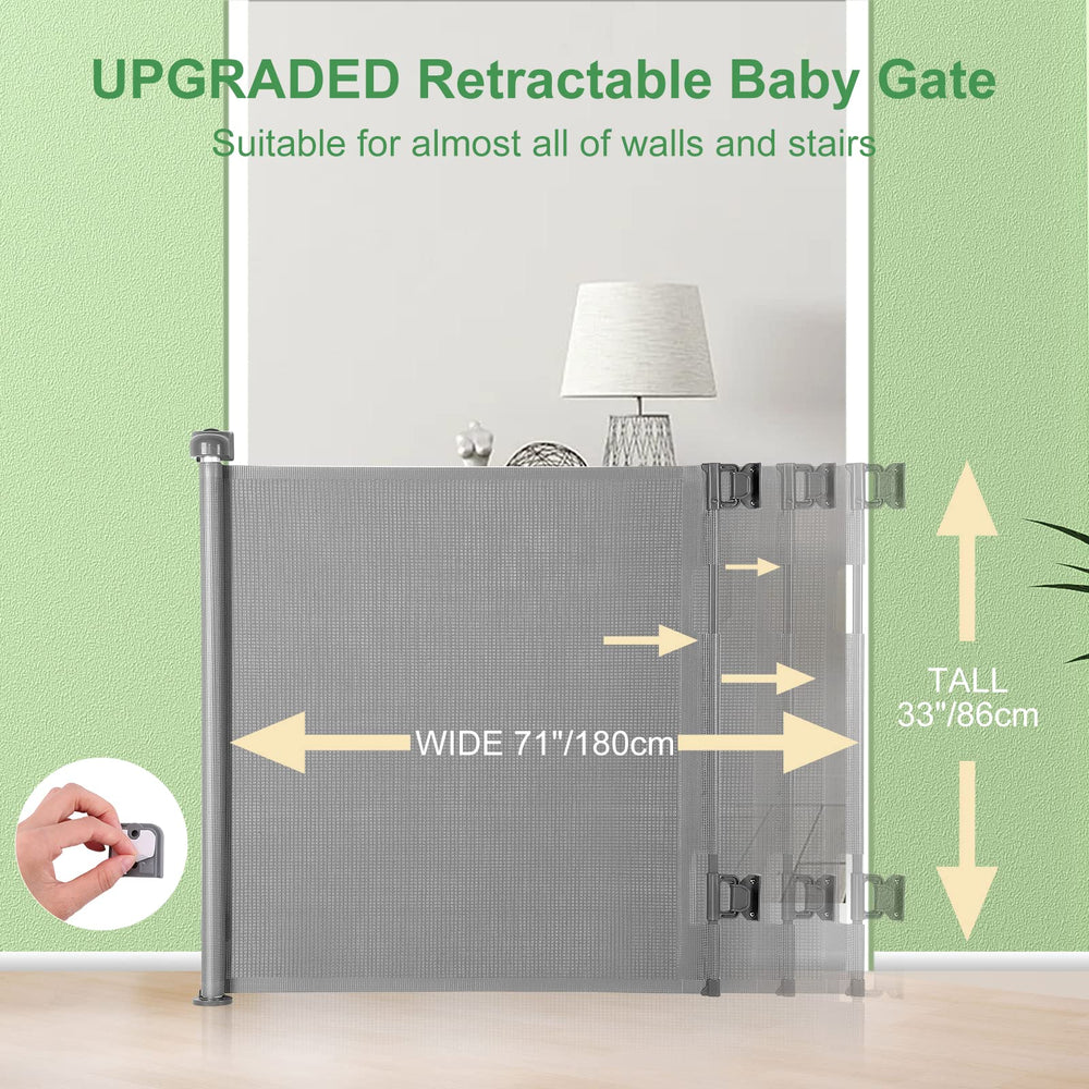 MYPIN retractable gate shows detachable design for easy relocation around the home.