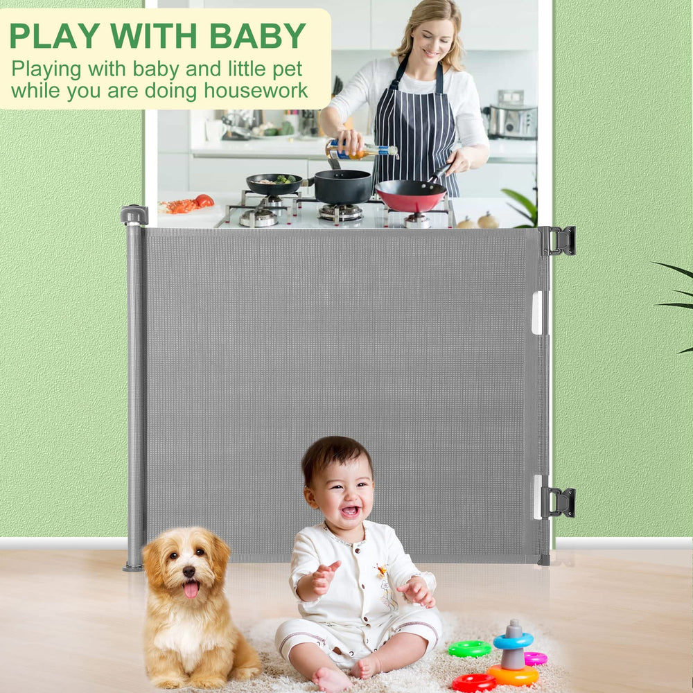 MYPIN gate on stairs supports safe stair passage for kids and pets.