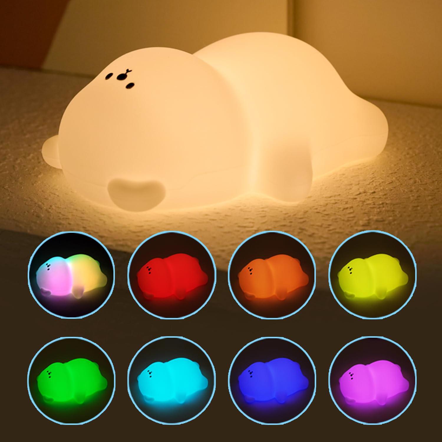 Myratts Cute Lying Bear Night Light displaying warm glow for nursery decor.