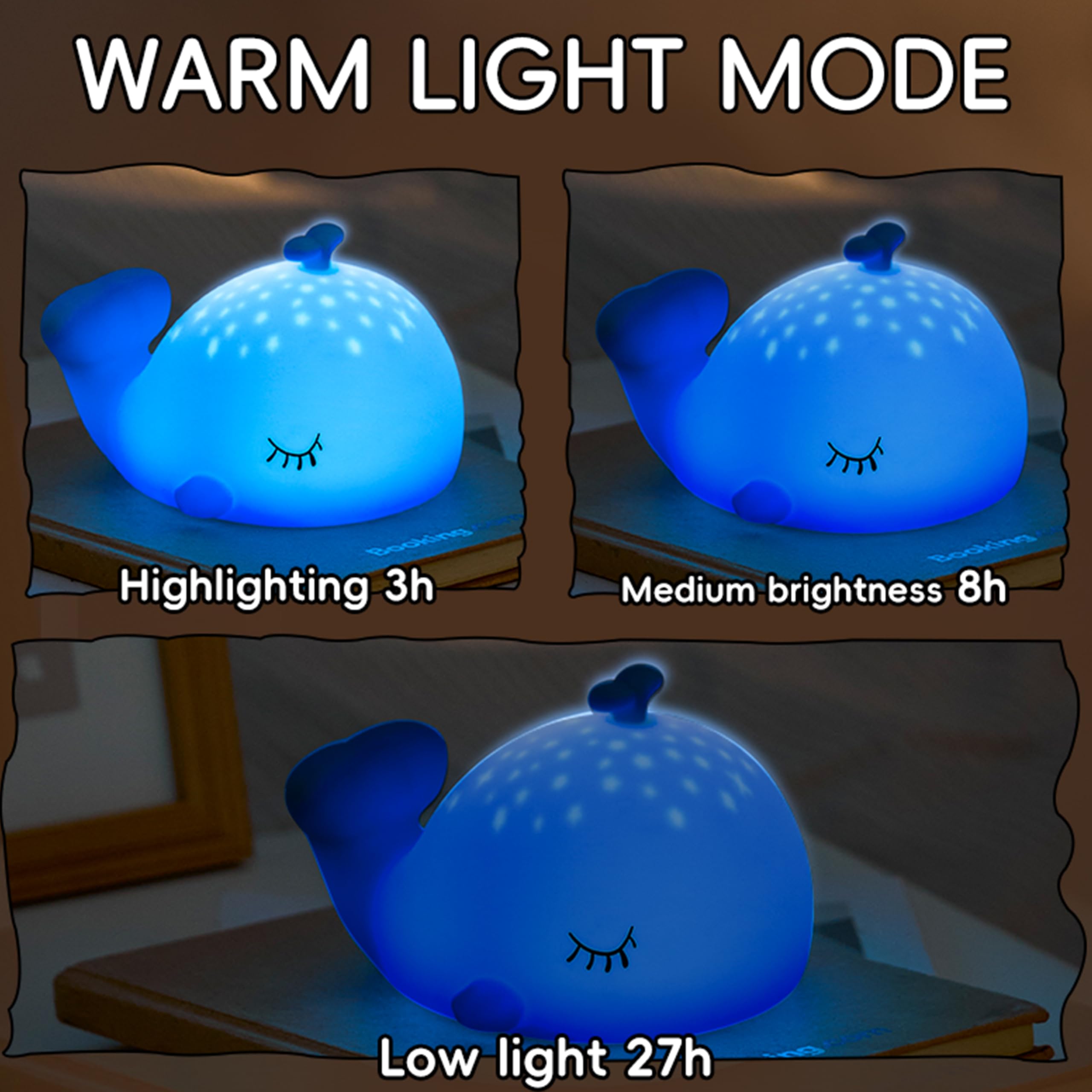 Myratts Whale Night Light USB rechargeable design is portable.