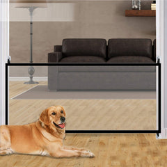 MyTickles pet gate wide view demonstrates spacious containment for dogs.