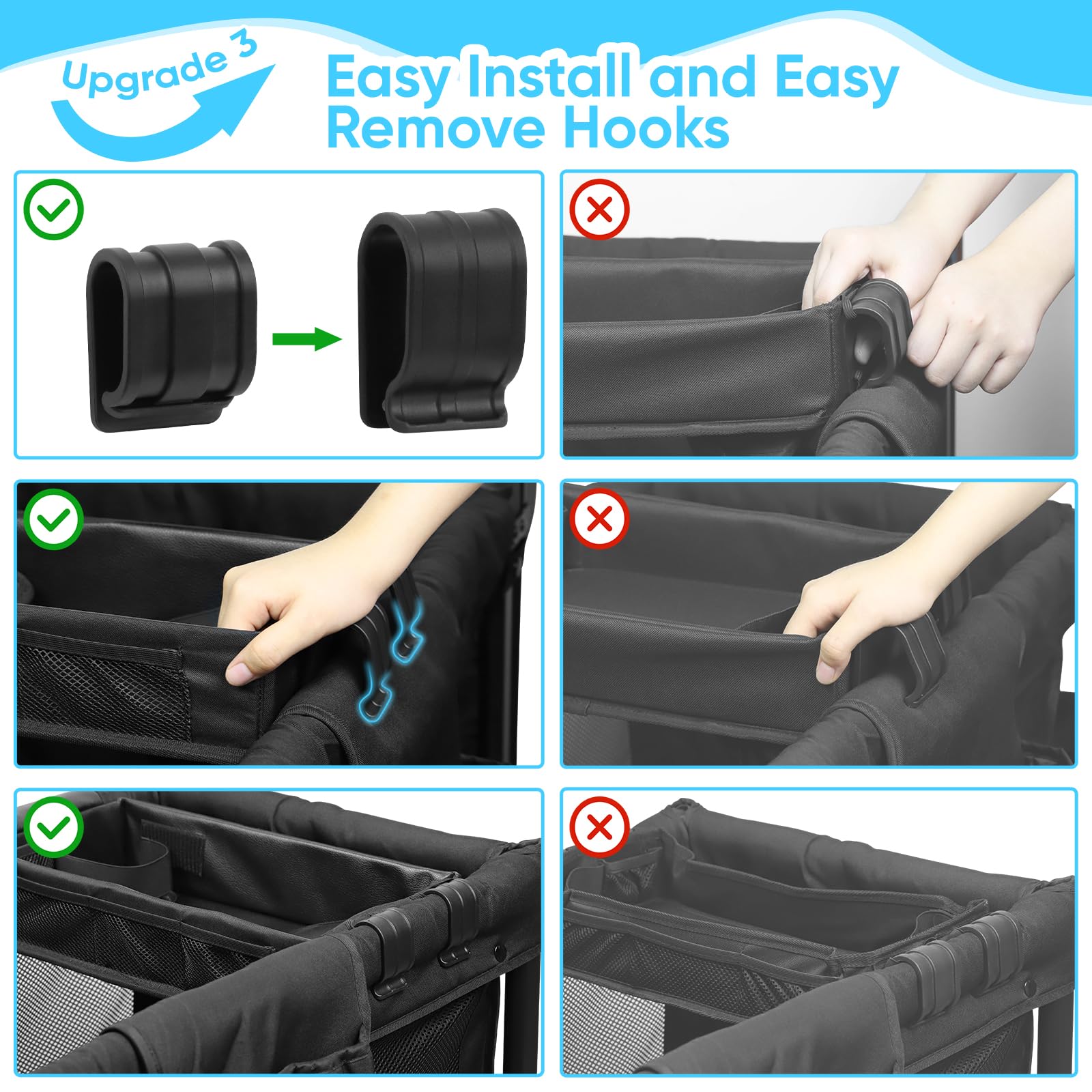 Myvikcar snack tray includes hanging side pockets for snacks and toys