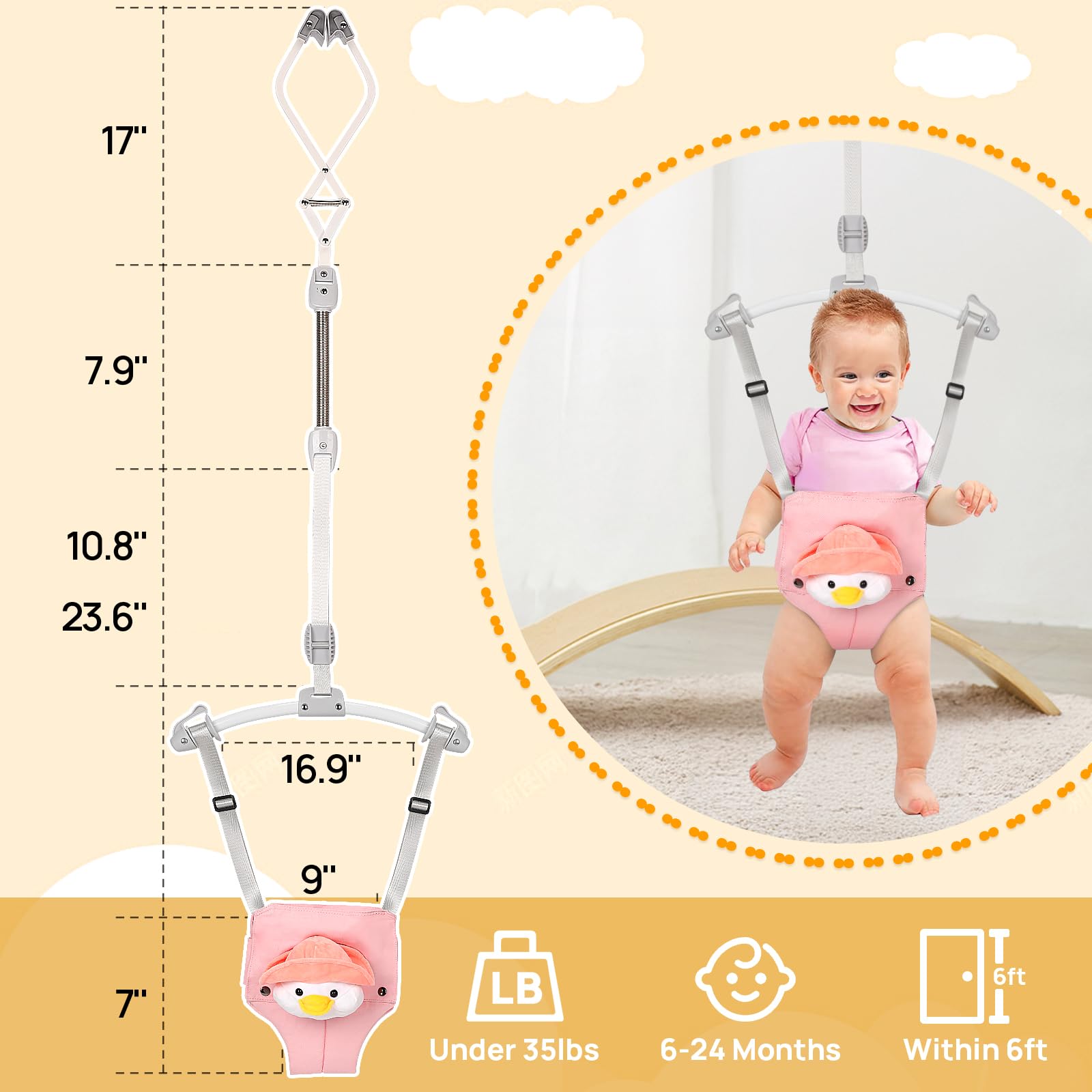 MYYOODI baby doorway jumper in use for active play and balance practice