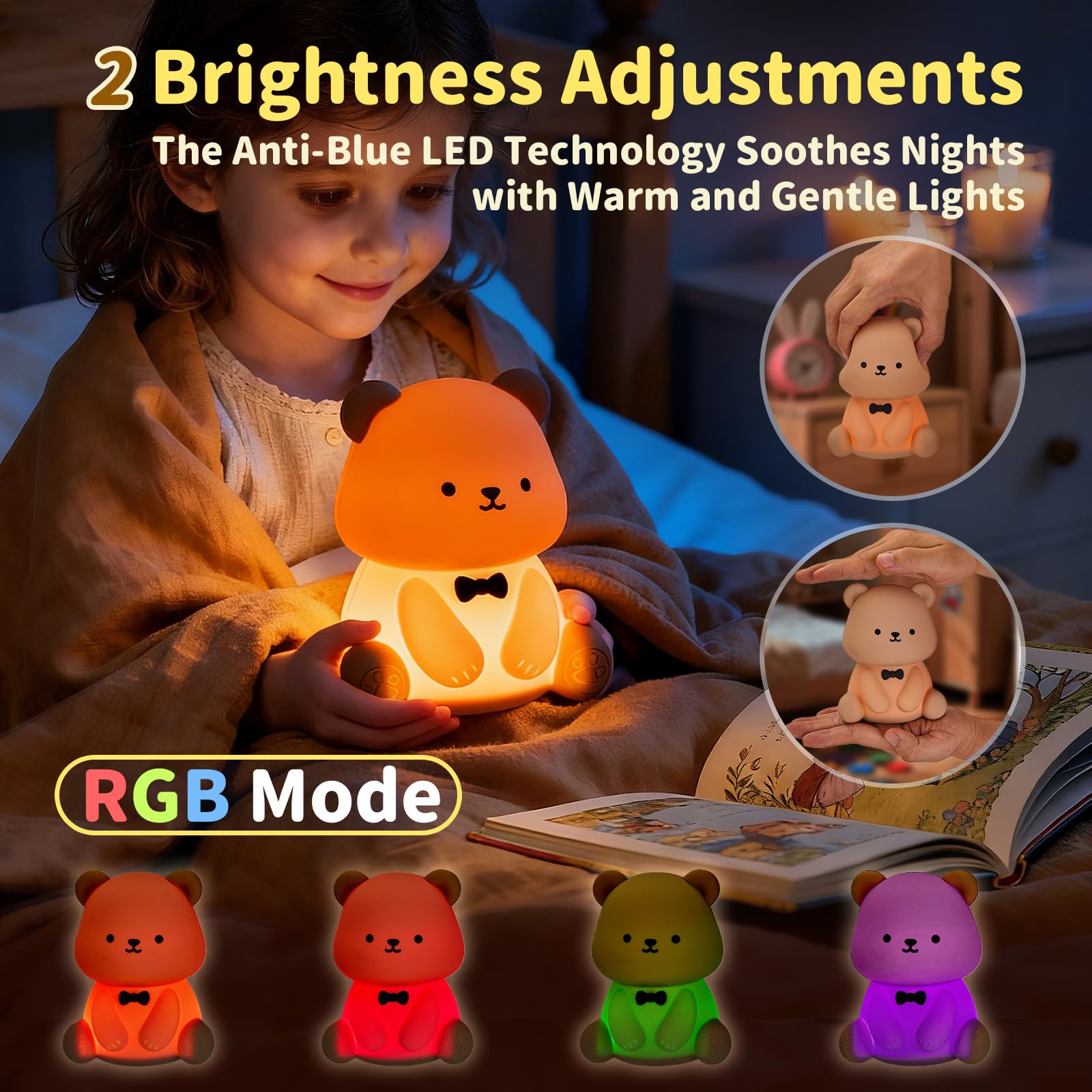 Myzztek Teddy Bear Lamp closeup shows soft silicone surface safe for kids
