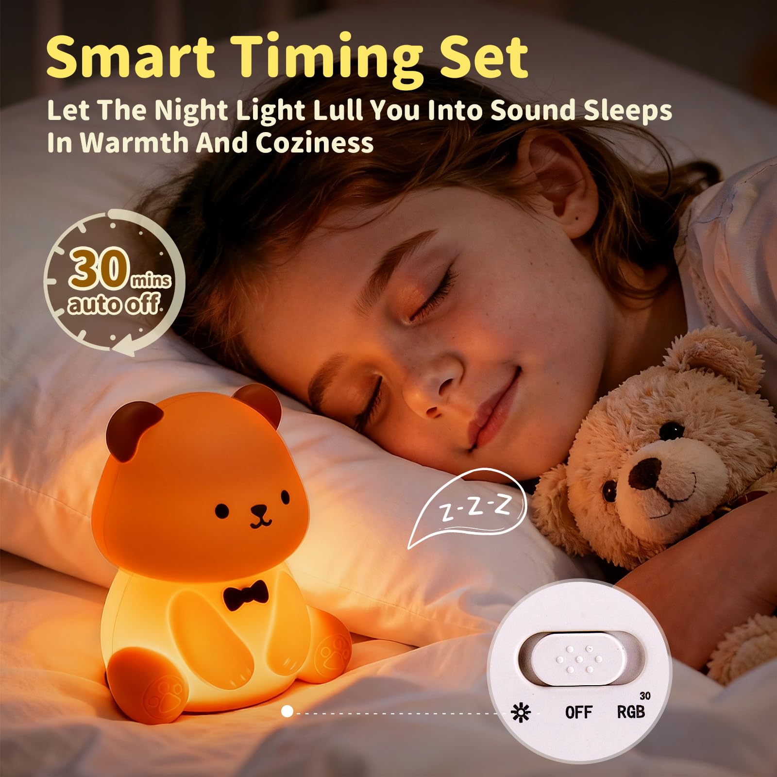 Myzztek Teddy Bear Lamp with RGB mode creates color-changing ambience for playtime
