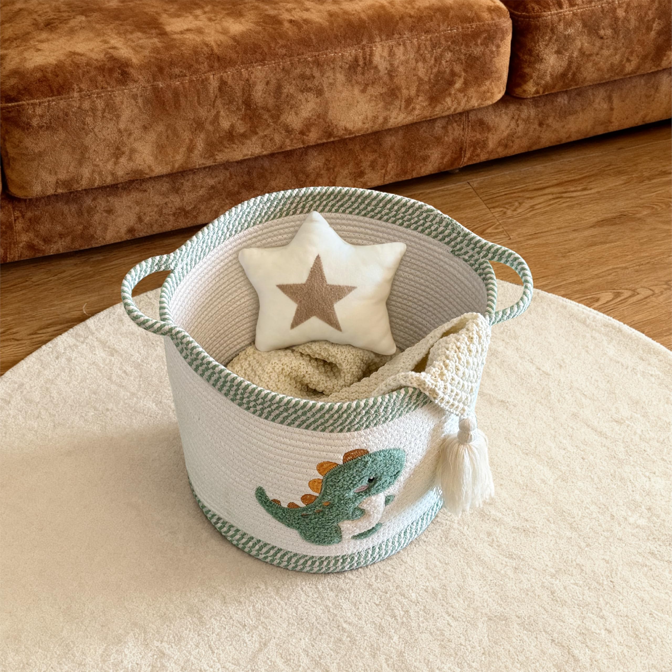 Mzzelry dinosaur embroidery detail adds playful charm in nursery.