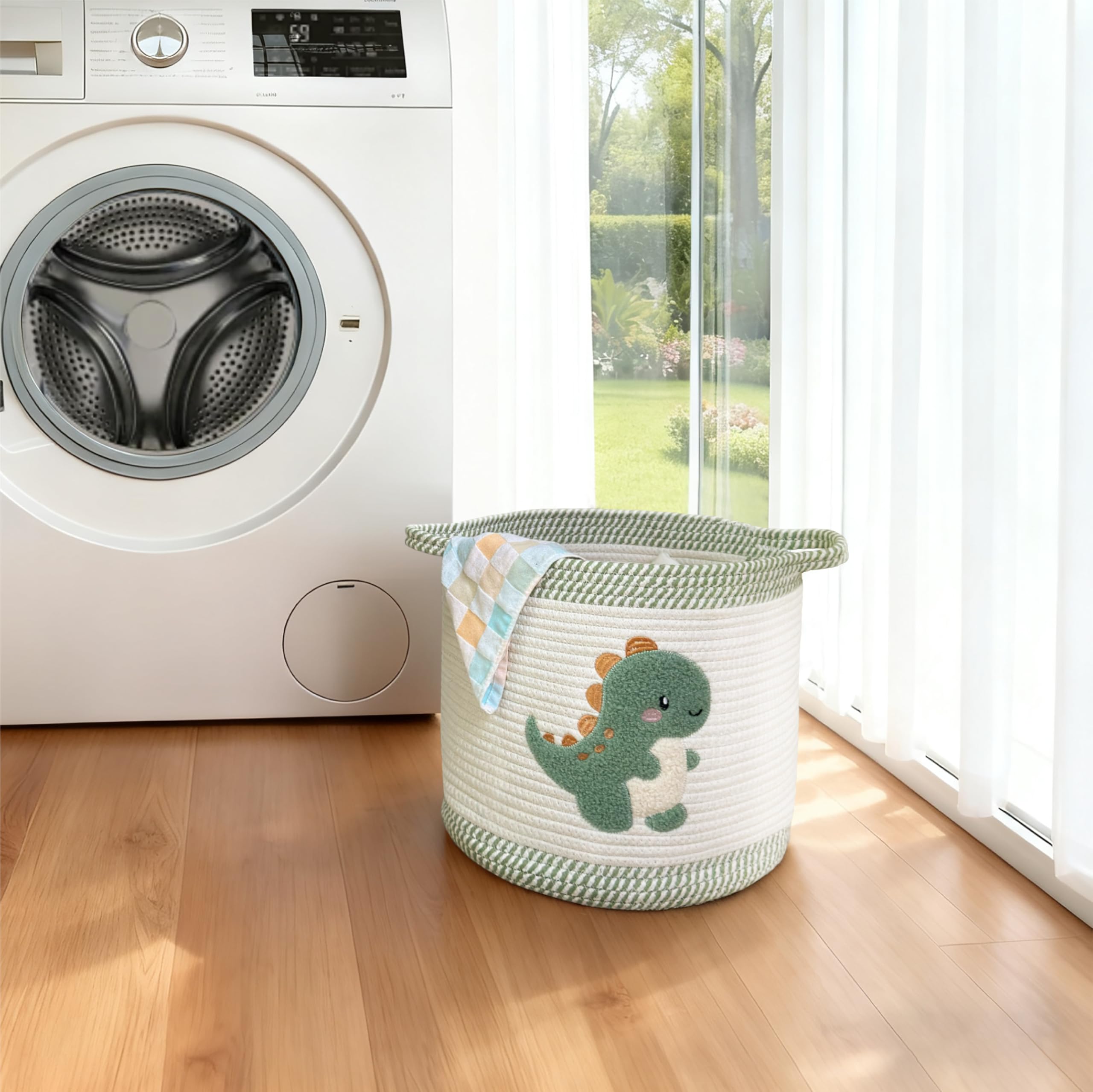 Mzzelry toy basket with handles showing portable, foldable storage for rooms.